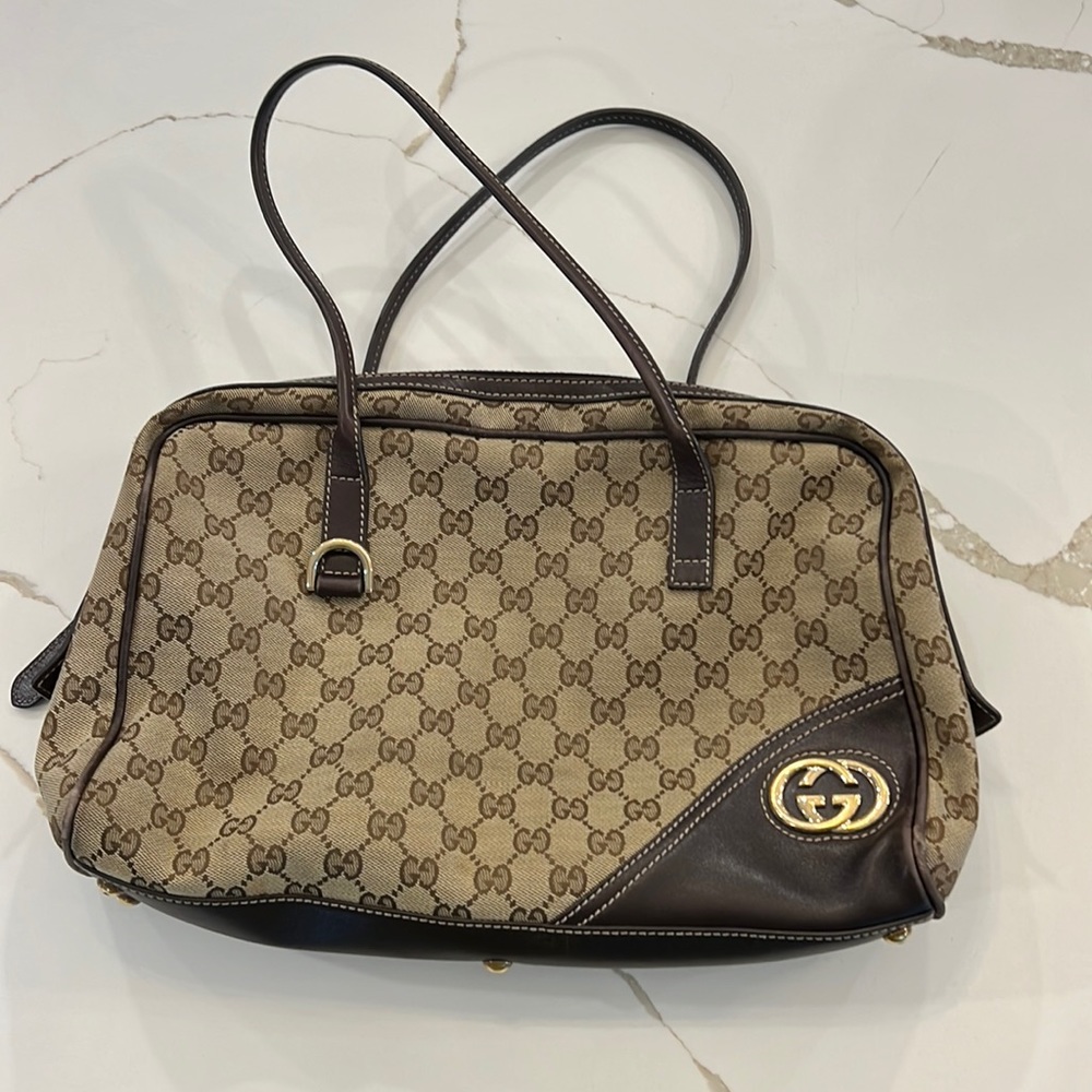 Gucci Handbag Brown GG Logo Gold Hardware